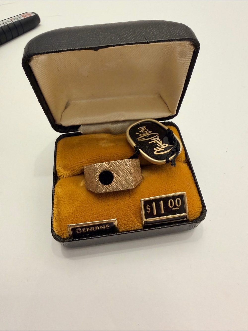 NOS Vintage Claude Obère Brutalist Signet Ring Sz 7 Genuine Black Stone Box Tag